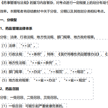 执业药师《药事管理与法规》分级型高频考点汇总pdf文档下载